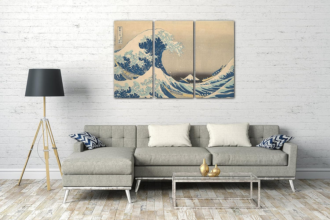 Printed Paintings Leinwand 3-teilig(120x80cm): Katsushika Hokusai - Die Welle - Unter der Welle v 12