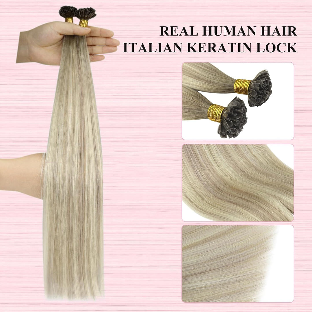 YoungSee Bonding Extensions Echthaar Ombre 40 cm Extensions Echthaar Bondings Aschblond Ombre Blond