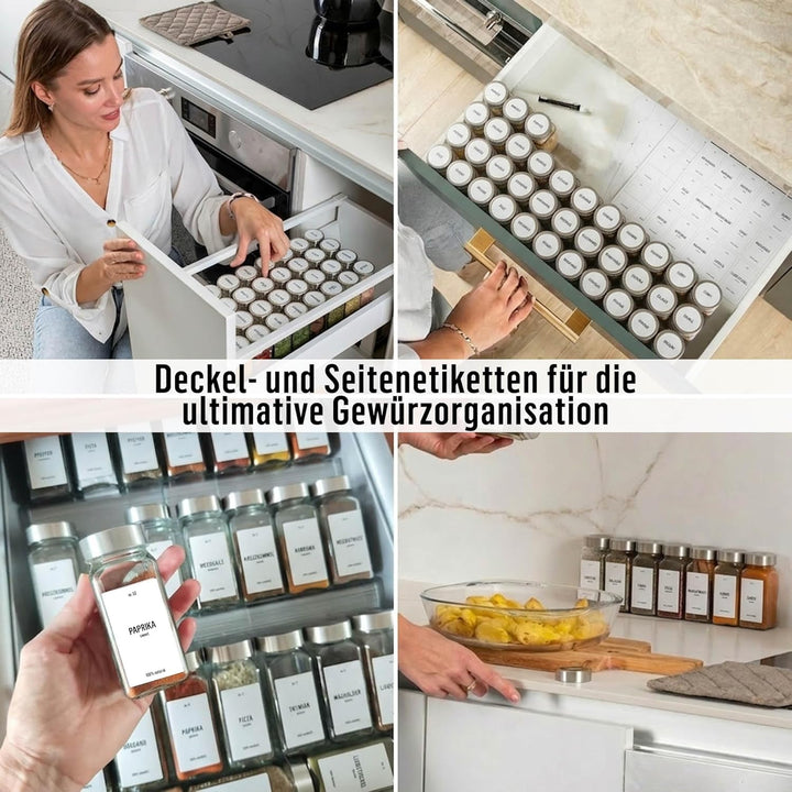 Deco haus® Gewürzgläser eckig mit Schraubkappe 36er Set [+Etiketten &amp; Streueinsatz] - Gewürzdosen Se