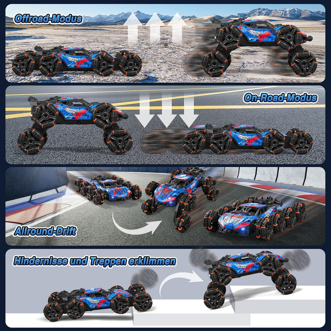 Ferngesteuertes Auto ab 6-12 Jahre,RC Drift Auto mit 360° drehbar,LED Leuchten,Musik und Spray, 8WD