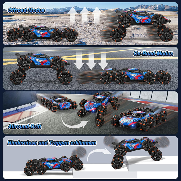 Ferngesteuertes Auto ab 6-12 Jahre,RC Drift Auto mit 360° drehbar,LED Leuchten,Musik und Spray, 8WD