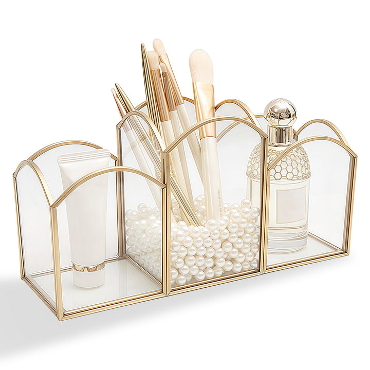 HARLIANGXY Make up Pinsel Organizer Gold, Pinselhalter Kosmetik Glas, Kosmetikpinsel Aufbewahrung, S