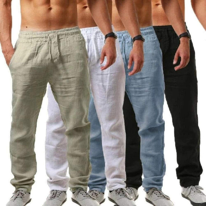 VANVENE Herren-Leinenhose, lockere Passform, lässig, leicht, elastischer Bund, Kordelzug, Yoga, Stra