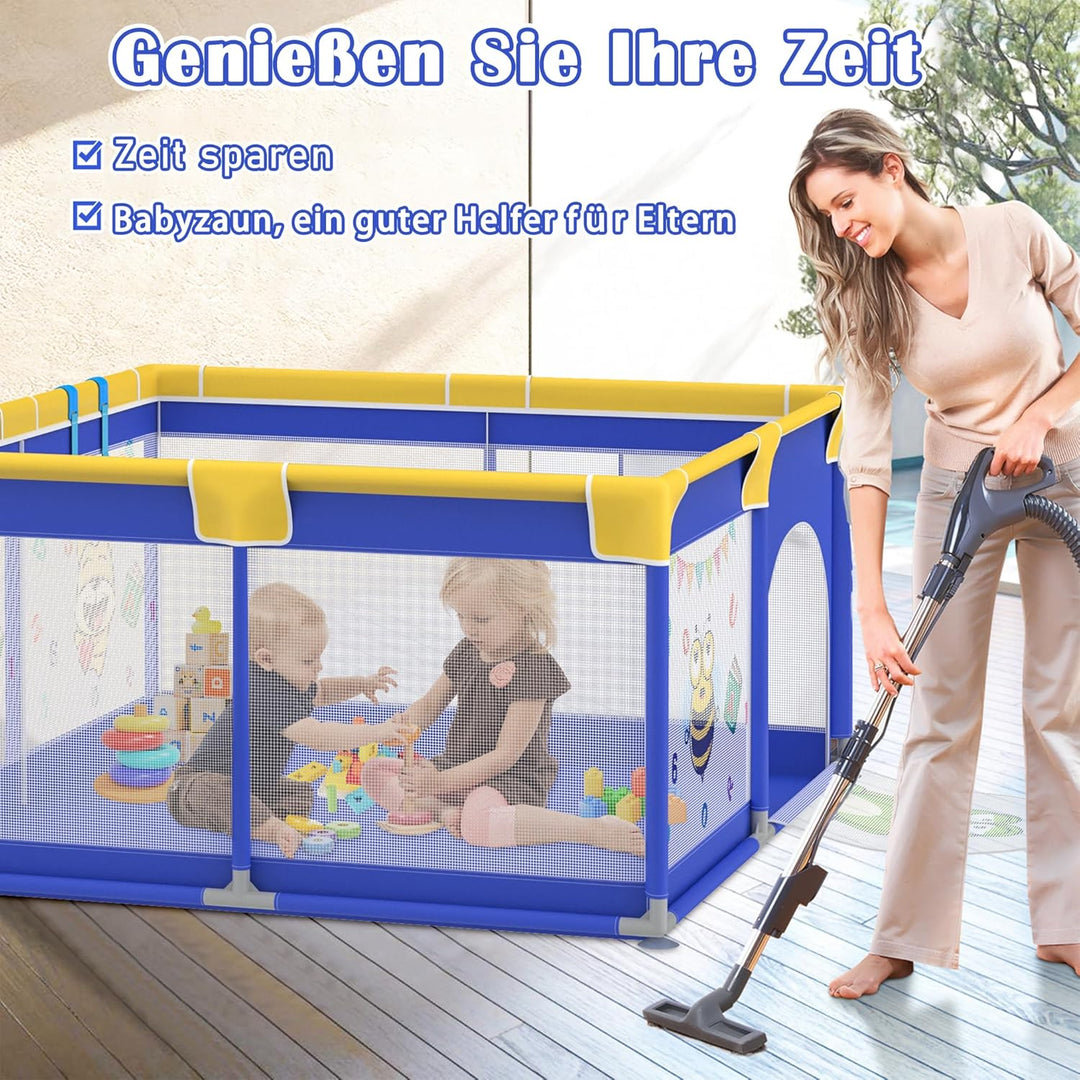 Aufun Laufstall Baby Laufgitter 300D Oxford Gewebe, mit Anti-Kollision Schaum Absperrgitter, atmungs