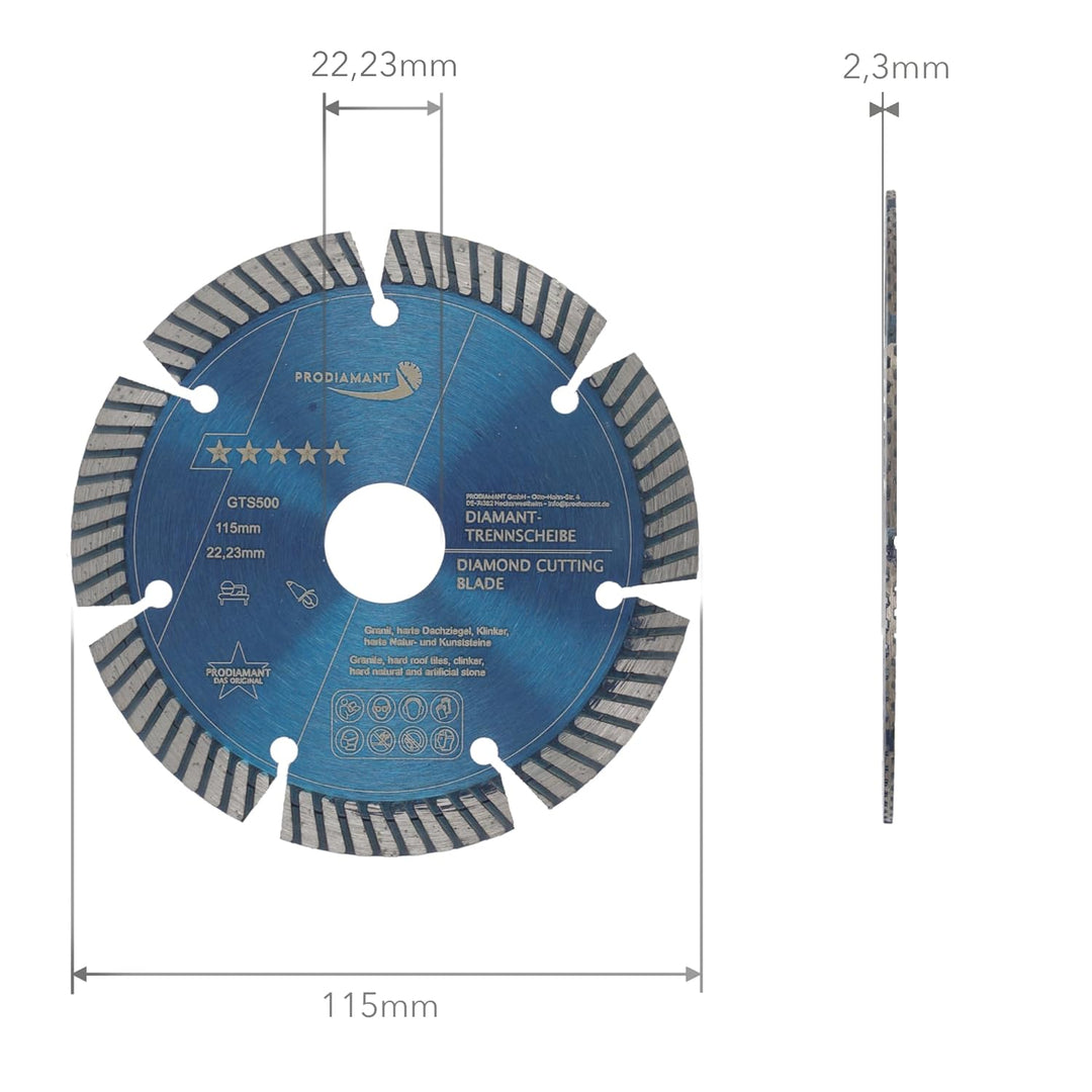PRODIAMANT Fastcut Highspeed Diamant-Trennscheibe 115 mm x 22,23 mm für sehr harte Baustoffe wie Kal
