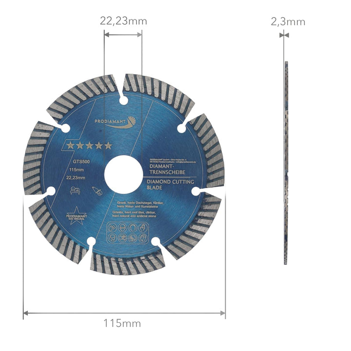 PRODIAMANT Fastcut Highspeed Diamant-Trennscheibe 115 mm x 22,23 mm für sehr harte Baustoffe wie Kal