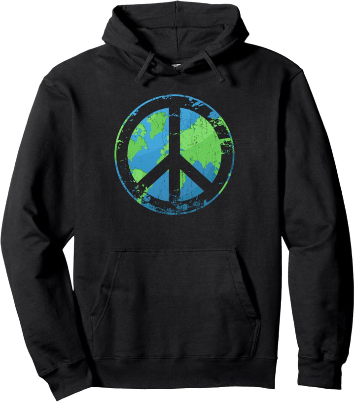 Distressed Peace On Earth Retro 60er 70er Jahre Boho-Print Pullover Hoodie
