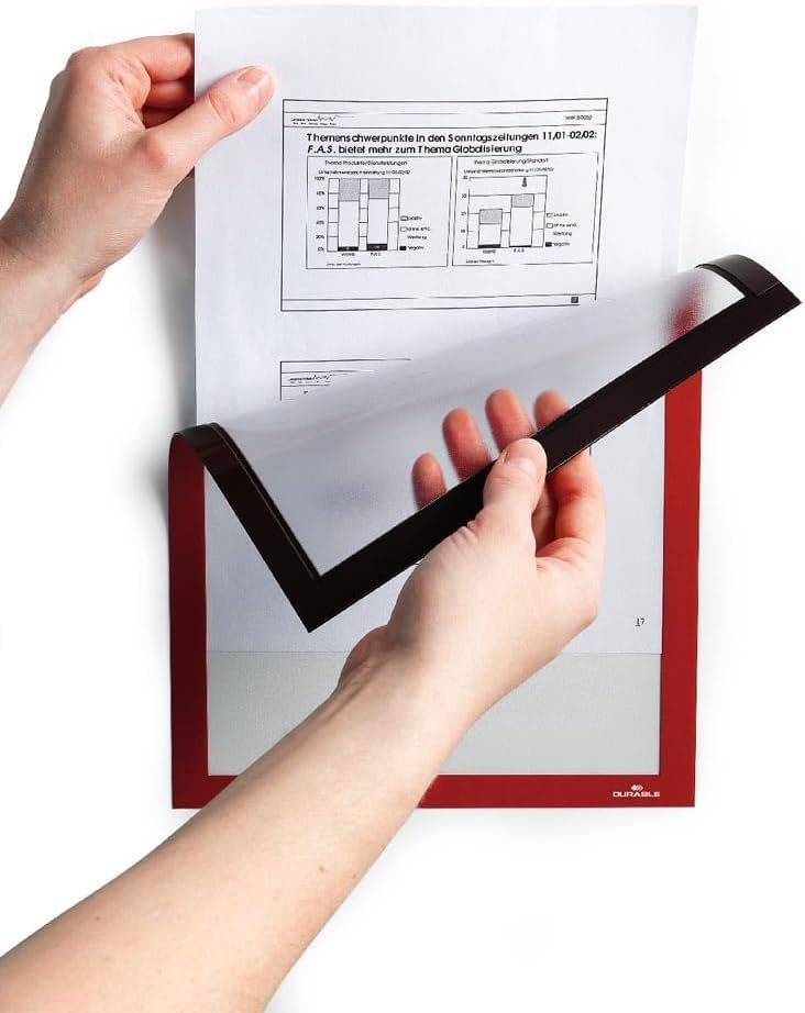 Durable Info-Rahmen Duraframe Magnetic (A3, Magnetrahmen für metallische Oberflächen) 5 Stück, rot,