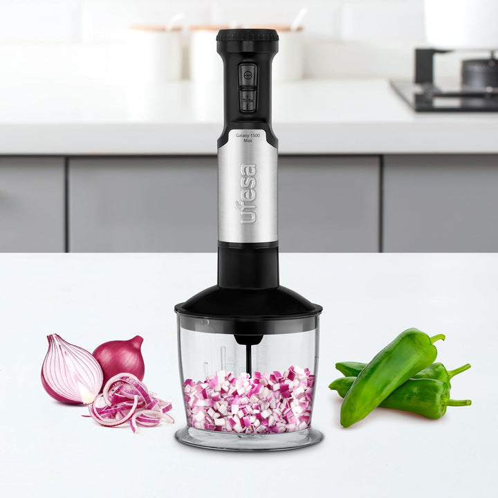 Ufesa Galaxy Max Stabmixer, Leistung 1500 W, 24 Geschwindigkeitsstufen + TURBO, 4 hocheffiziente Kli