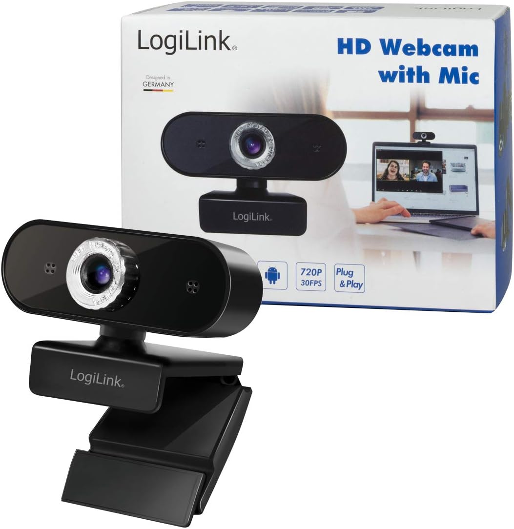 LogiLink UA0368 - HD USB-Webcam mit Mikrofon für gestochen scharfe Videogespräche mt Familie/Freunde