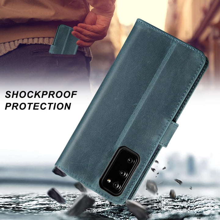 LENSUN für Samsung Galaxy S20 FE Lederhülle, Echtleder Hülle [Bookstyle][RFID Blocker Kartenfach][Ec