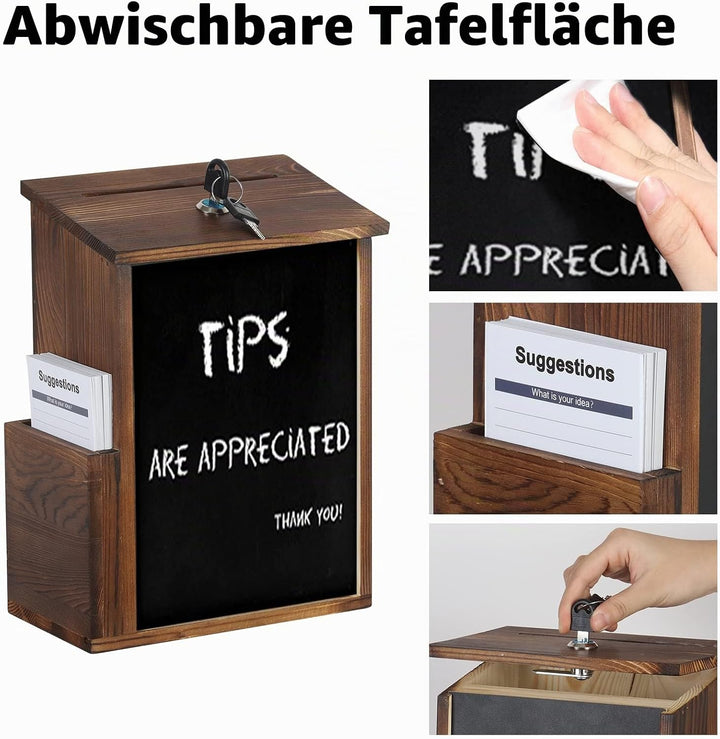 unho Vorschlagsbox aus Kieferholz, Spendenbox Briefkasten zur Wandmontage, Mailbox mit Schloss, Samm