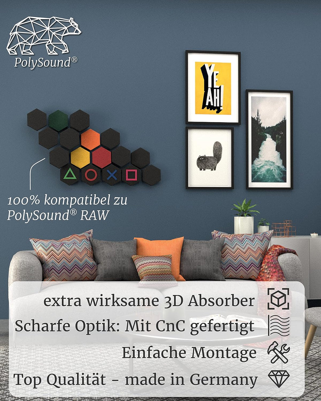 PolySound® ECO Akustikpaneele selbstklebend - 4 Gaming Schallabsorber Motiv – Erweiterungsset für RA