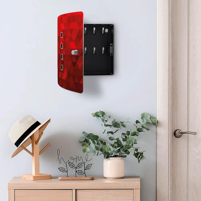 banjado® Design Schlüsselkasten aus Edelstahl mit Motiv Dreiecke Rot für 10 Schlüssel - Schlüsselsch