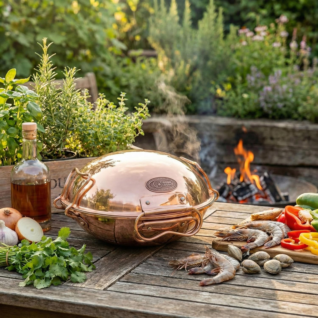 CopperGarden® Cataplana Bräter aus handverzinntem glattem Kupfer mit ca 30 cm Durchmesser I Portugie