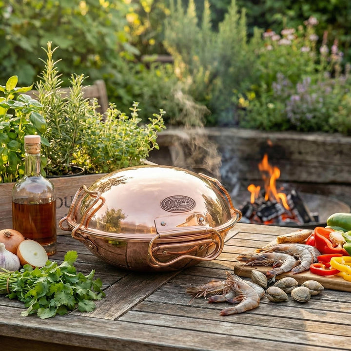 CopperGarden® Cataplana Bräter aus handverzinntem glattem Kupfer mit ca 30 cm Durchmesser I Portugie