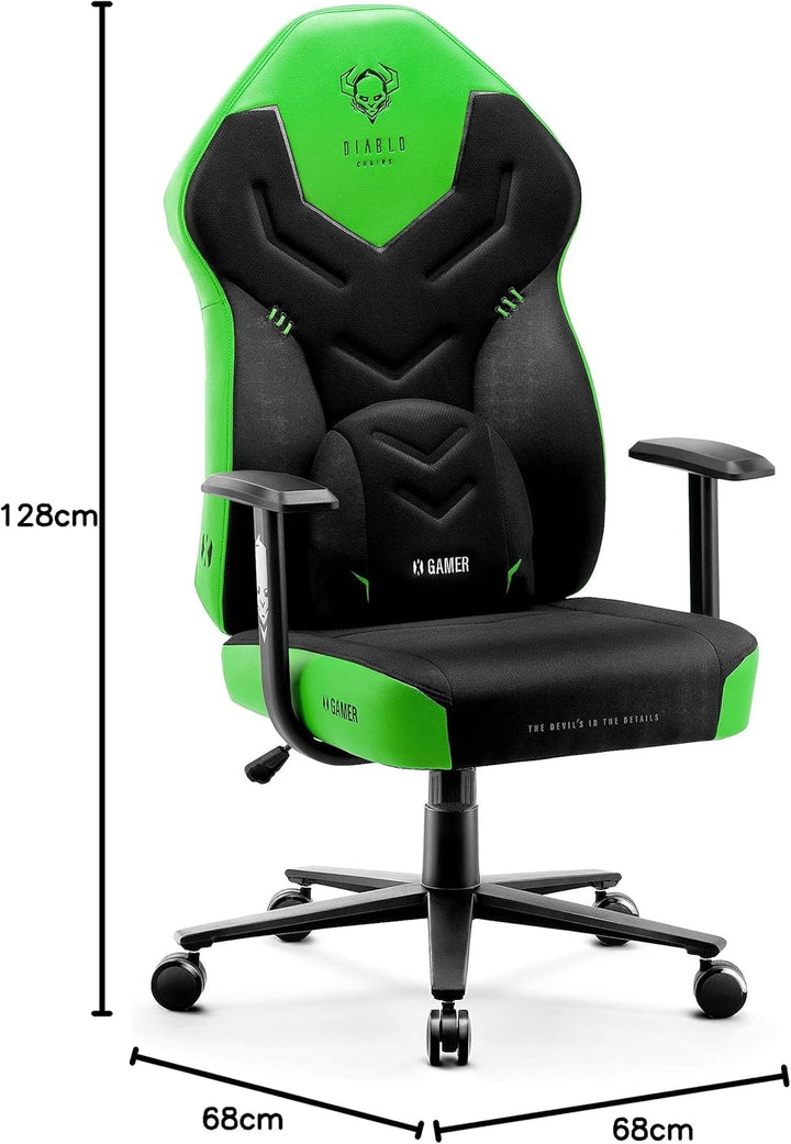 Diablo X-Gamer 2.0 Gaming Stuhl Bürostuhl Stoffbezug Ergonomisches Design Lendenwirbelkissen Softpad