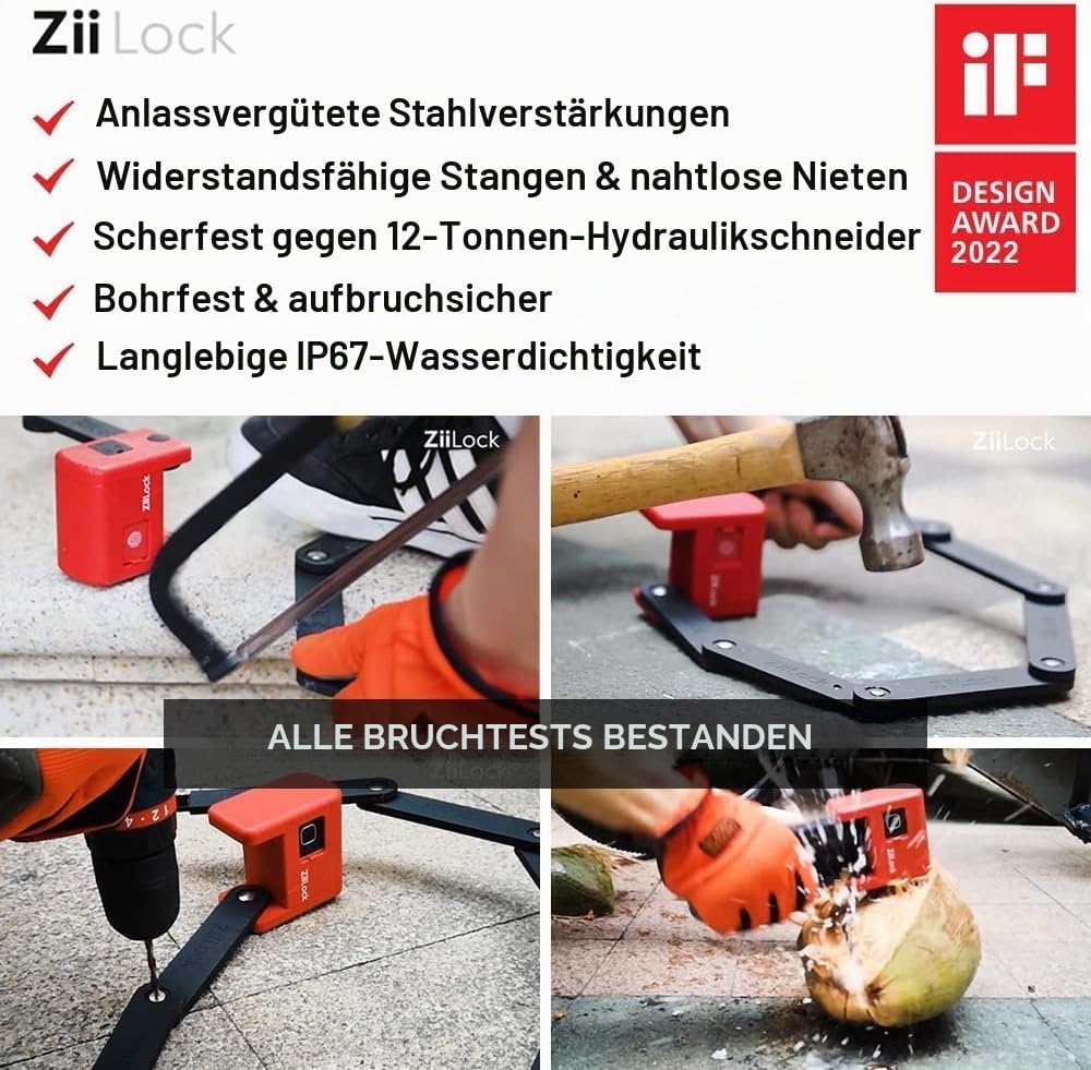 Smartes Faltschloss mit Fingerabdruck und App, Kompakt und Diebstahlsicher (Hero Red)