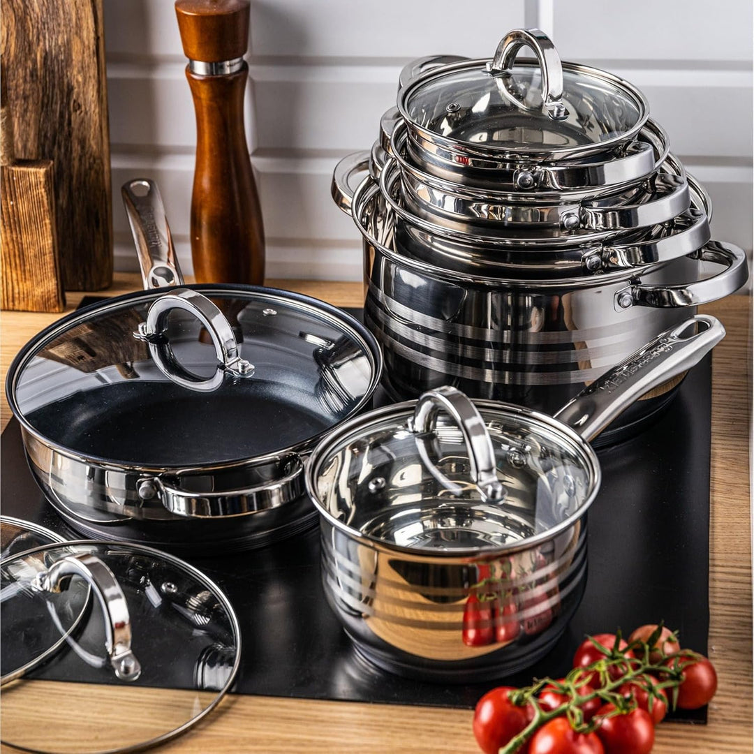 Teilig Edelstahl Kochtopf Set Topfset mit Glasdeckel Topfe Induktion KLAUSBERG 10 TEILIG, 10 TEILIG