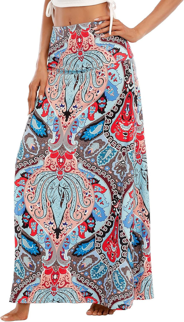 Durio Rock Maxirock Lang Damen Rock Weich Sommerrock Elegant Freizeitrock mit Hohem Bund Elastisch S