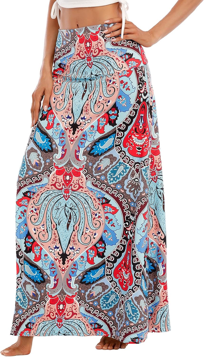 Durio Rock Maxirock Lang Damen Rock Weich Sommerrock Elegant Freizeitrock mit Hohem Bund Elastisch S