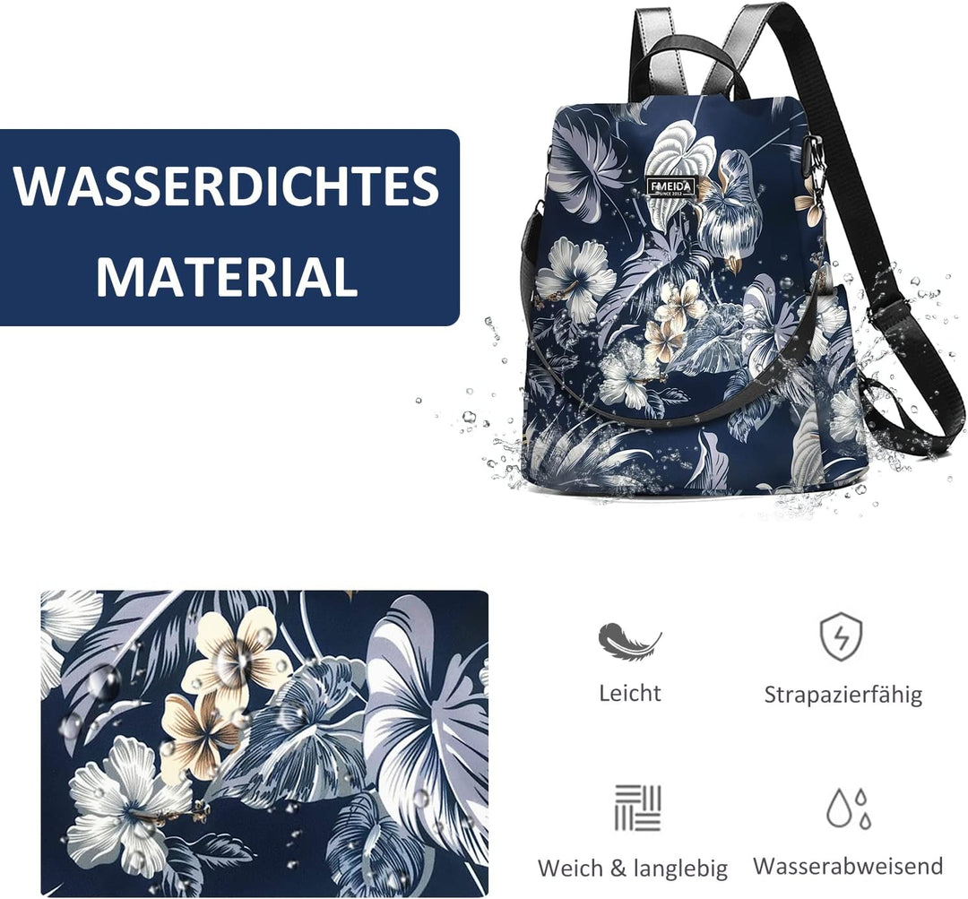 Fmeida Rucksack Damen Anti Diebstahl Nylon Handtaschen Wasserdichte 2 in 1 Schultertasche Casual Day