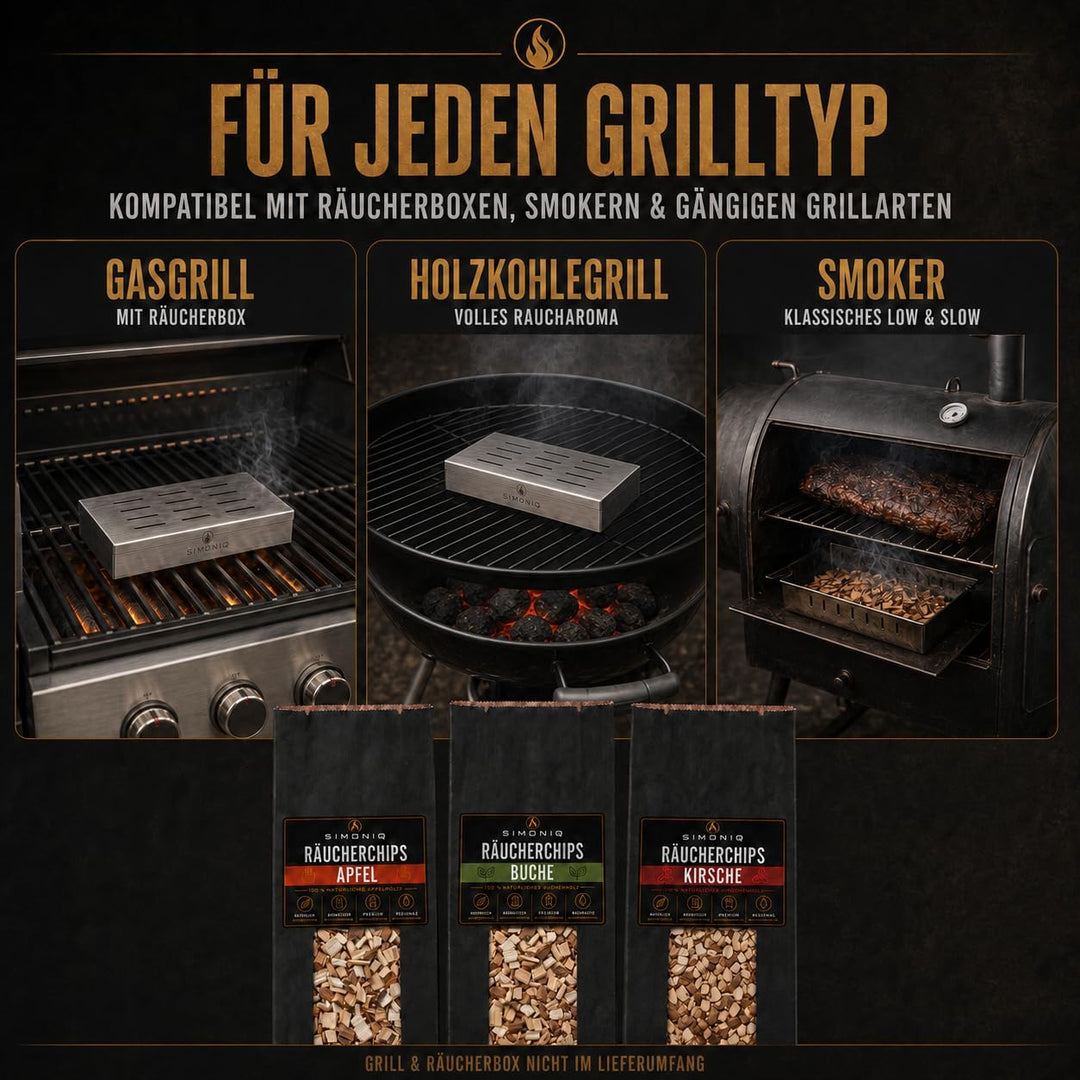 Premium BBQ Räucherchips Mix 3er Set für das perfekte Raucharoma – sehr rauchaktives Räucherholz/Hol