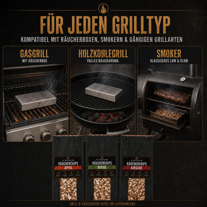 Premium BBQ Räucherchips Mix 3er Set für das perfekte Raucharoma – sehr rauchaktives Räucherholz/Hol