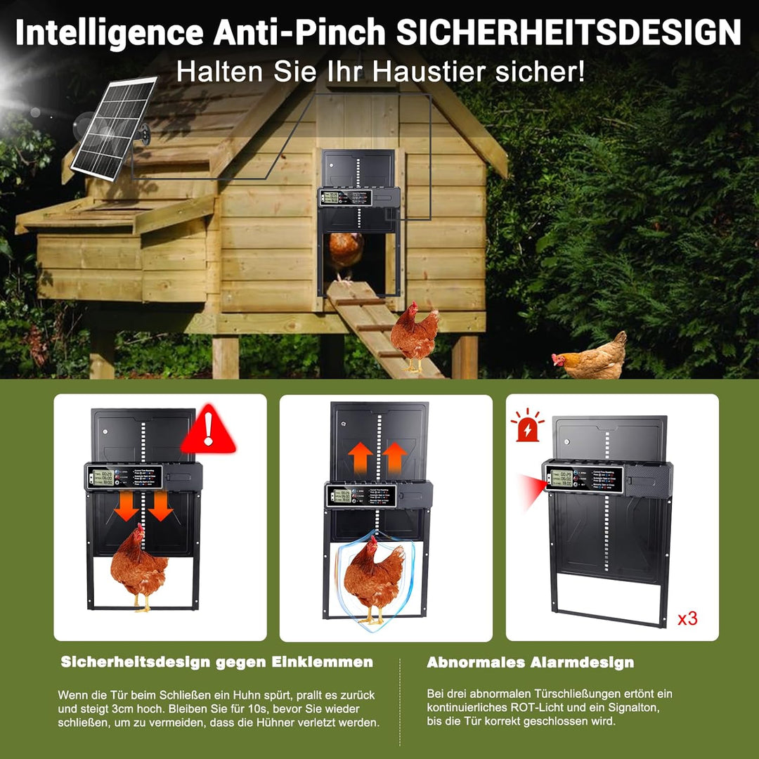 Grosse Solar Automatische Hühnerklappe Upgrade,Elektrische Hühnerklappe Automatisch mit Timer, 7W So