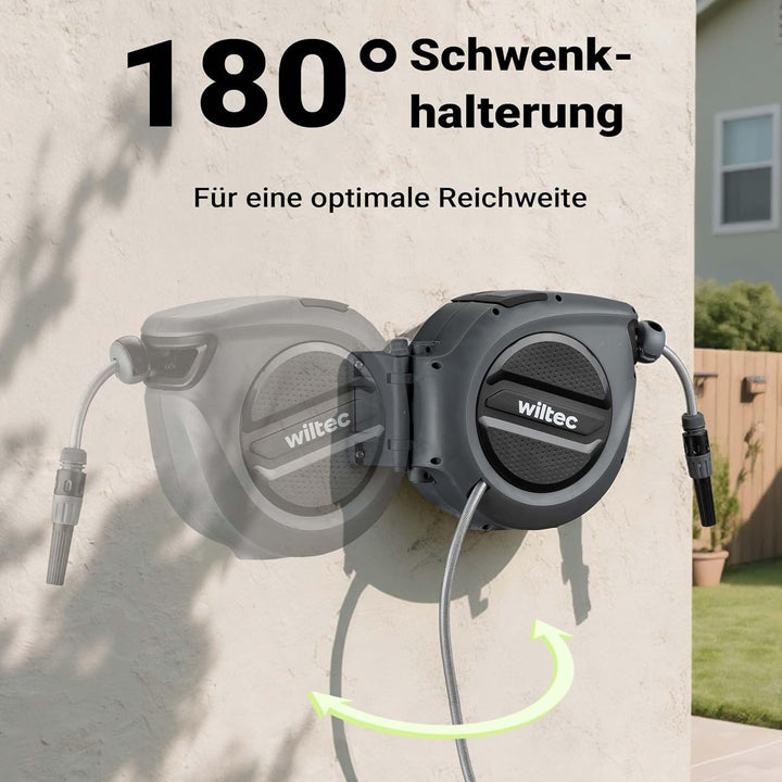 XPOtool Schlauchtrommel, Wand Schlauchbox mit Aufroll-Automatik und 30m Wasserschlauch, Gartenbewäss