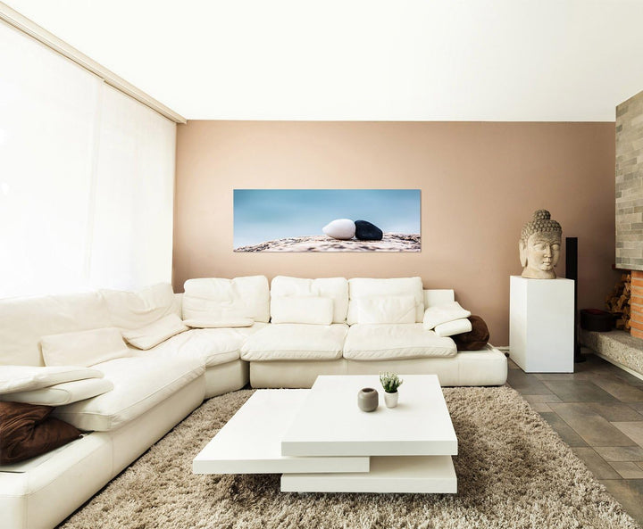 Paul Sinus Art Panoramabild auf Leinwand und Keilrahmen 150x50cm Steine schwarz weiss