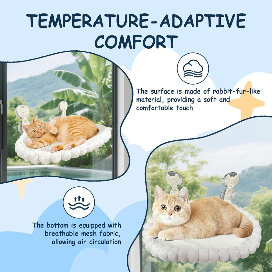 Katzen Fenster Hängematte - Weiches Kaninchenfell-Imitat, Faltbar & Abnehmbar, Robuster Metallrahmen