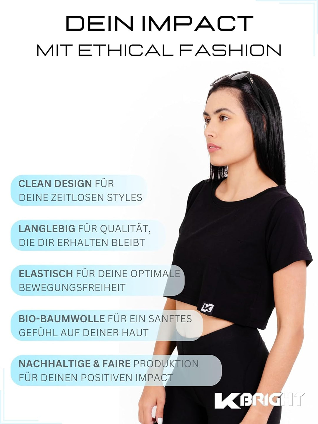 K-BRIGHT Damen Crop Top Kurzarm Basic Nachhaltig Bio Baumwolle Freizeit Sportoberteil Essential Shir