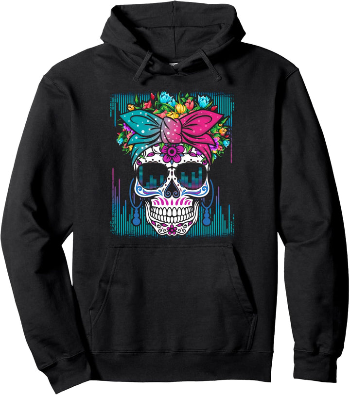Tekkno Rave Music Party Motiv Dark Techno Dia De Los Muertos Pullover Hoodie
