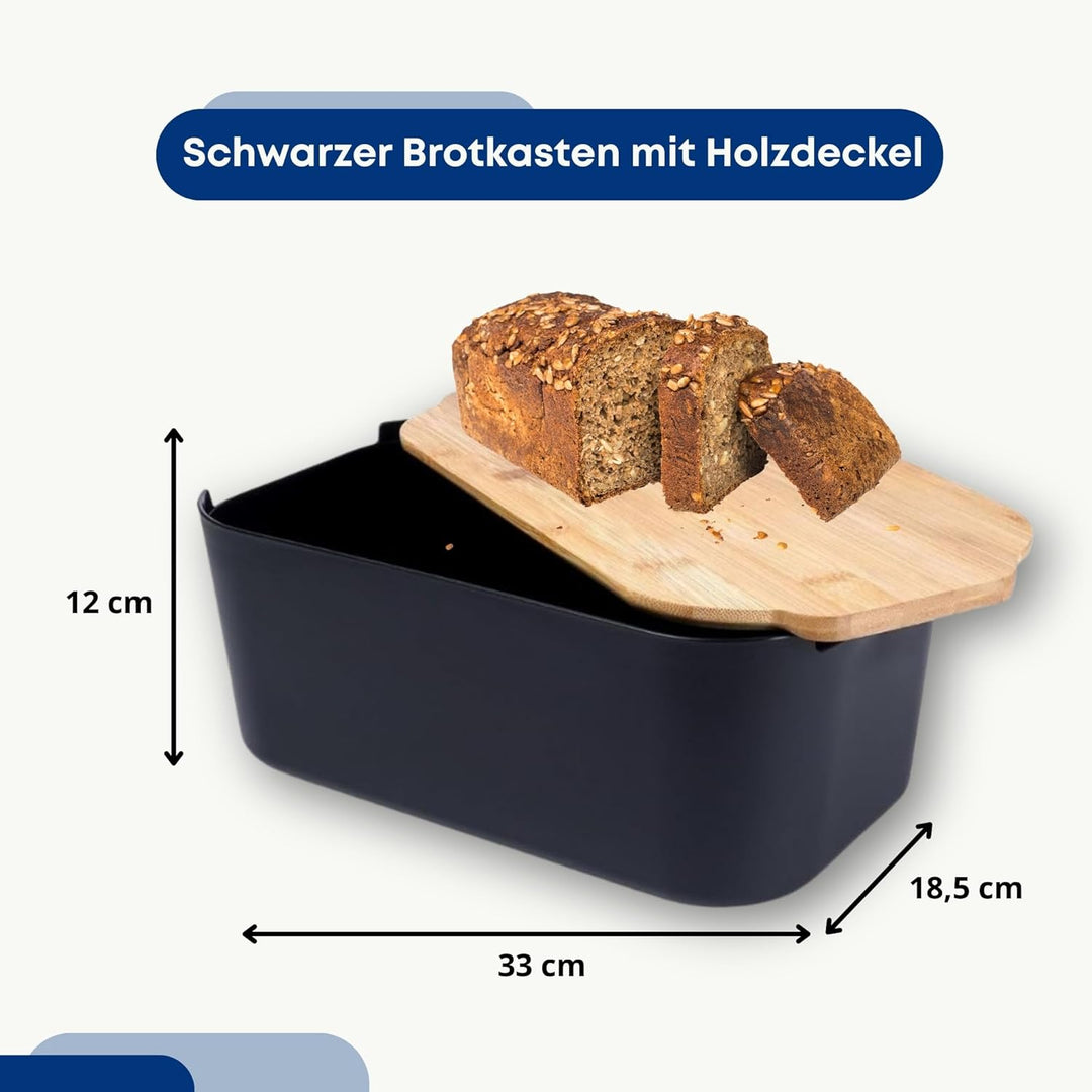 Vilde Brotkasten mit Holzbrett Schwarz - Brotkorb - Brotbox - Brotbehälter - brottopf zum aufbewahre