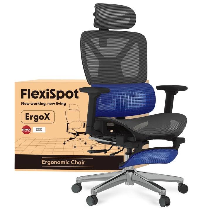 FLEXISPOT C7 LITE Ergonomischer Bürostuhl Schreibtischstuhl mit Fussstütze, 3D-Armlehnen, 3D-Kopfstü