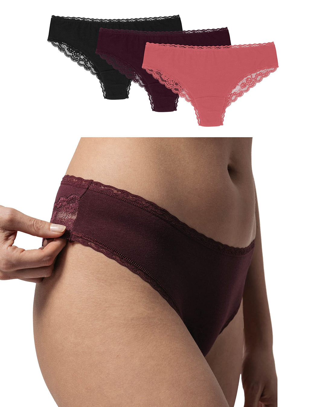 Snocks Brazilian Slip Damen mit Spitze aus Bio-Baumwolle, 3er Pack | perfekte Passform, angenehmes T