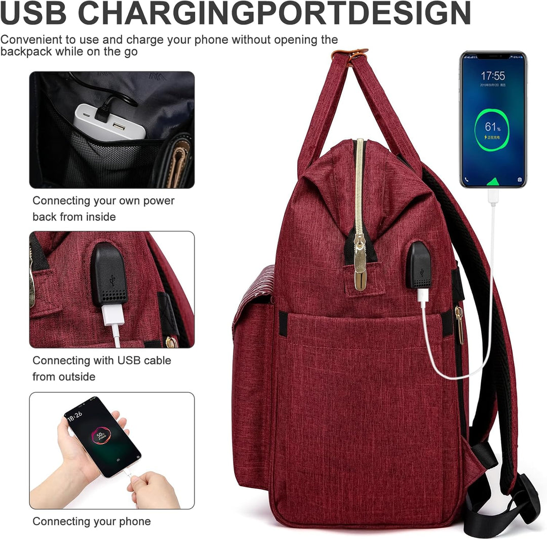 Rucksack Damen, Schulrucksack Mädchen Teenager, Laptop Rucksack mit USB-Ladeanschluss für Arbeit, Wa