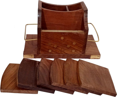 Purpledip Schreibtisch-Organizer aus Holz, Besteck-Halter, Set mit 6 Untersetzern (12303)