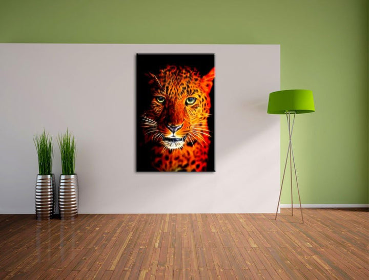 Dark Stolzer Leopard Deluxe Format: 100x70 cm auf Leinwand, XXL riesige Bilder fertig gerahmt mit Ke