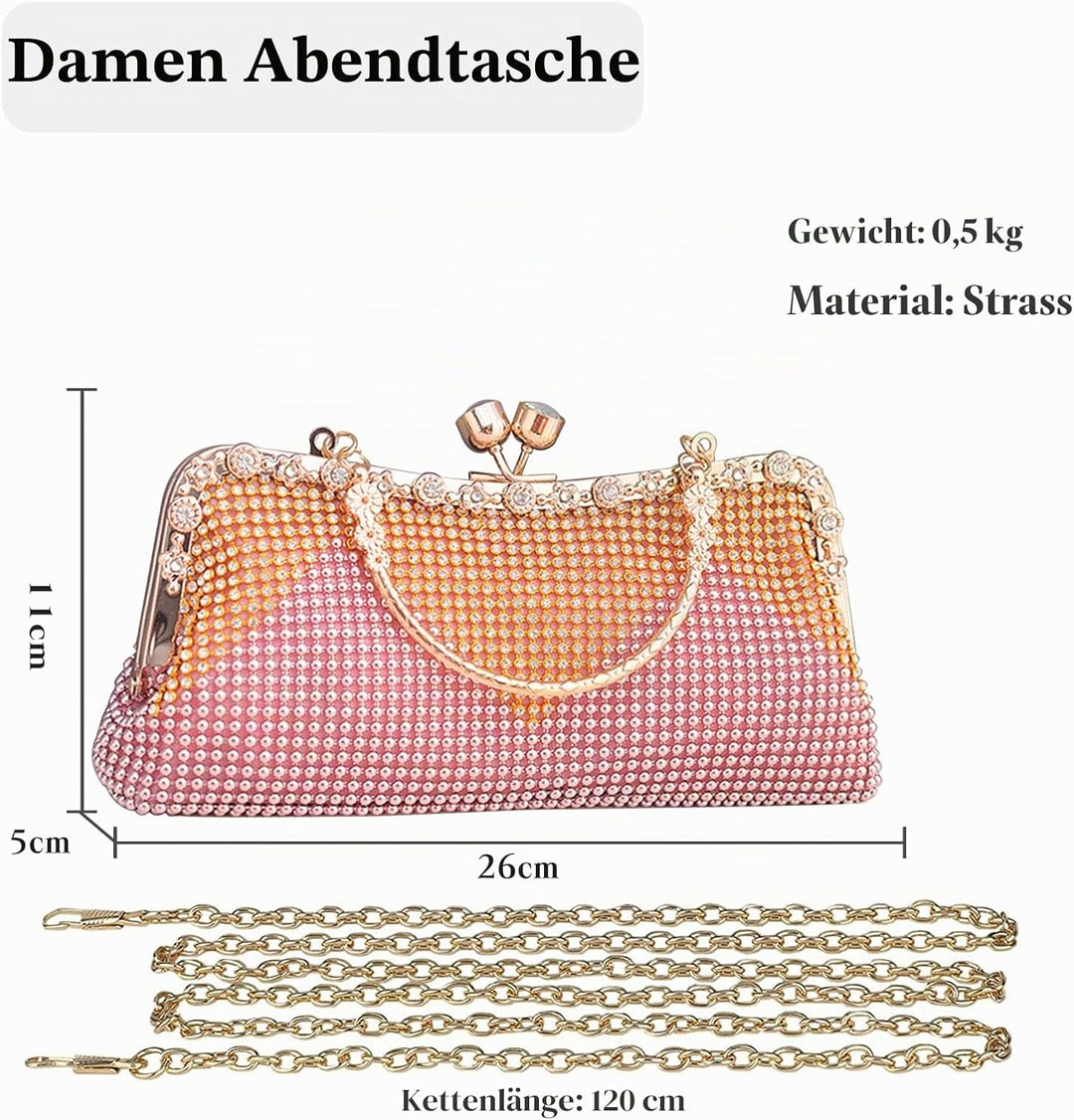 CORIOS Damen-Clutch Strasssteine Abendtasche Strass Handtasche Diamant Schultertasche Klein Tasche E