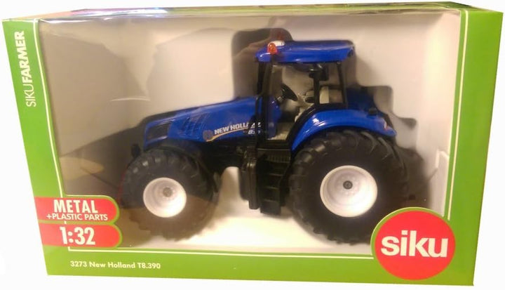 siku 3273, New Holland T8.390 Traktor, 1:32, Metall/Kunststoff, Blau, Achsschenkellenkung und Kupplu