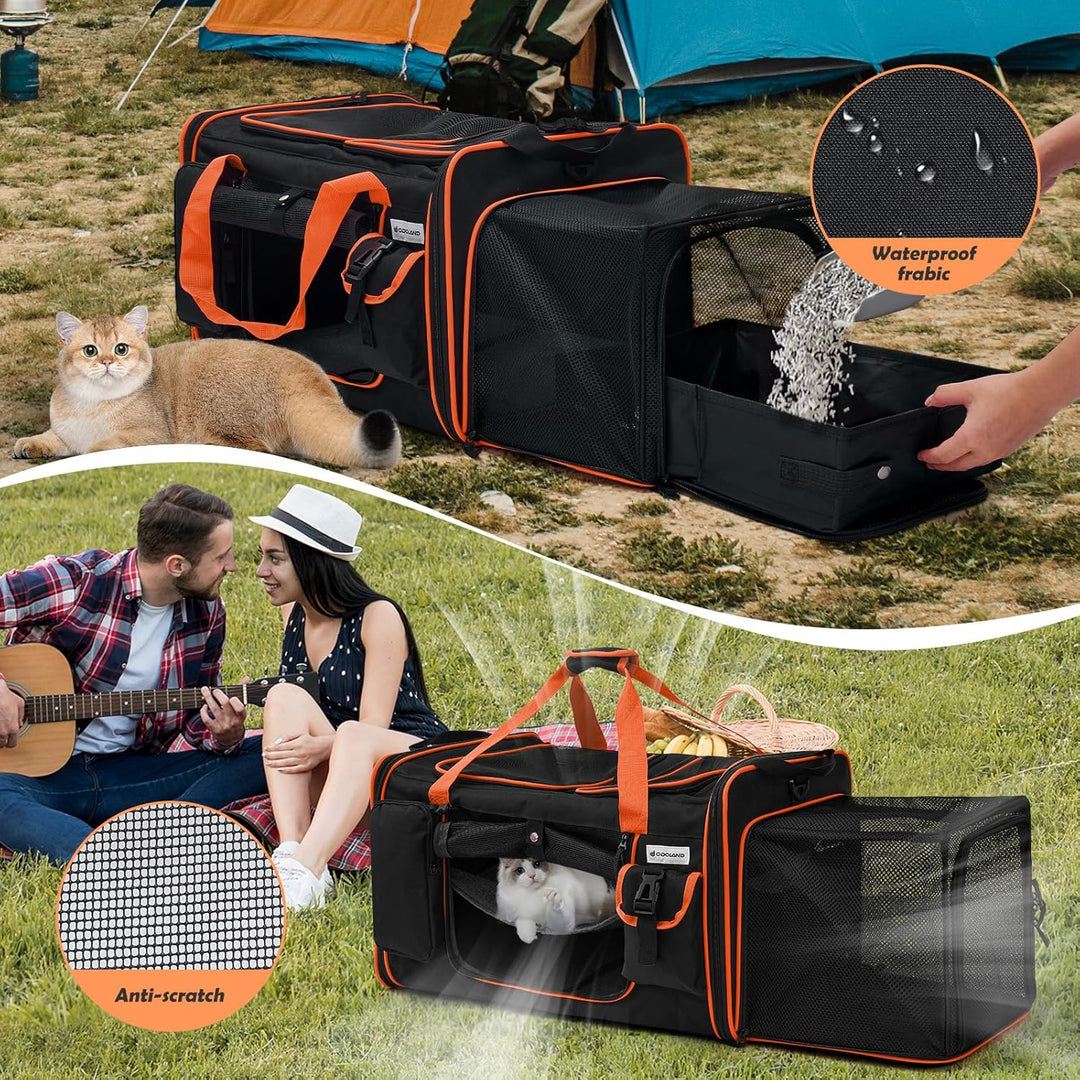 Odoland Katzentransportbox für 2 grosse Katzen 60×38×35cm - Faltbar Erweiterbarer Transporttasche Ka