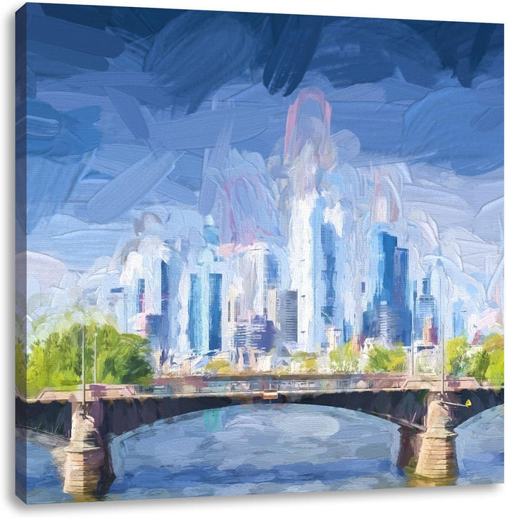 Pixxprint Skyline von Frankfurt am Main als Leinwandbild Quadratisch/Grösse: 70x70 / Wandbild/Kunstd