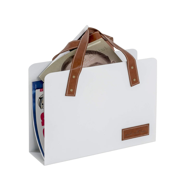 HAKU Möbel Zeitungsständer, Kunstleder, weiss-braun, B 35 x T 10 x H 38 cm 35 x 10 x 38 cm Weiss-bra