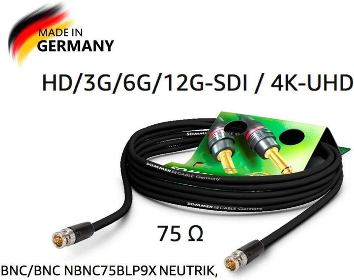 SOMMER CABLE - Koaxiales Videokabel mit BNC 75 Ω - HD/3G/6G/12G-SDI / 4K-UHD SC-Vector 0.8/3.7 - BNC