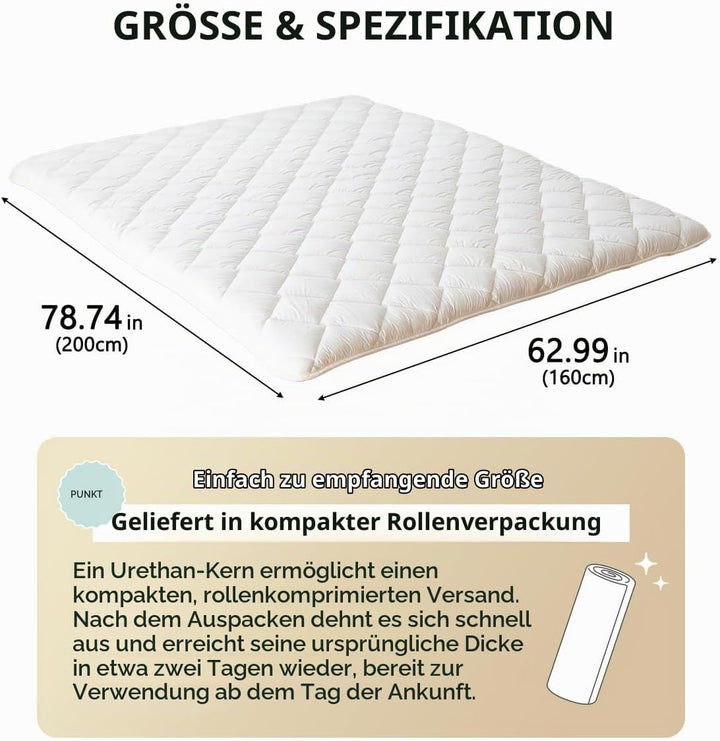 EMOOR Japanische Futon Matratze Premium CLASSE 160 x 200 cm, Faltbar Schlaf Traditionelle Boden Bett