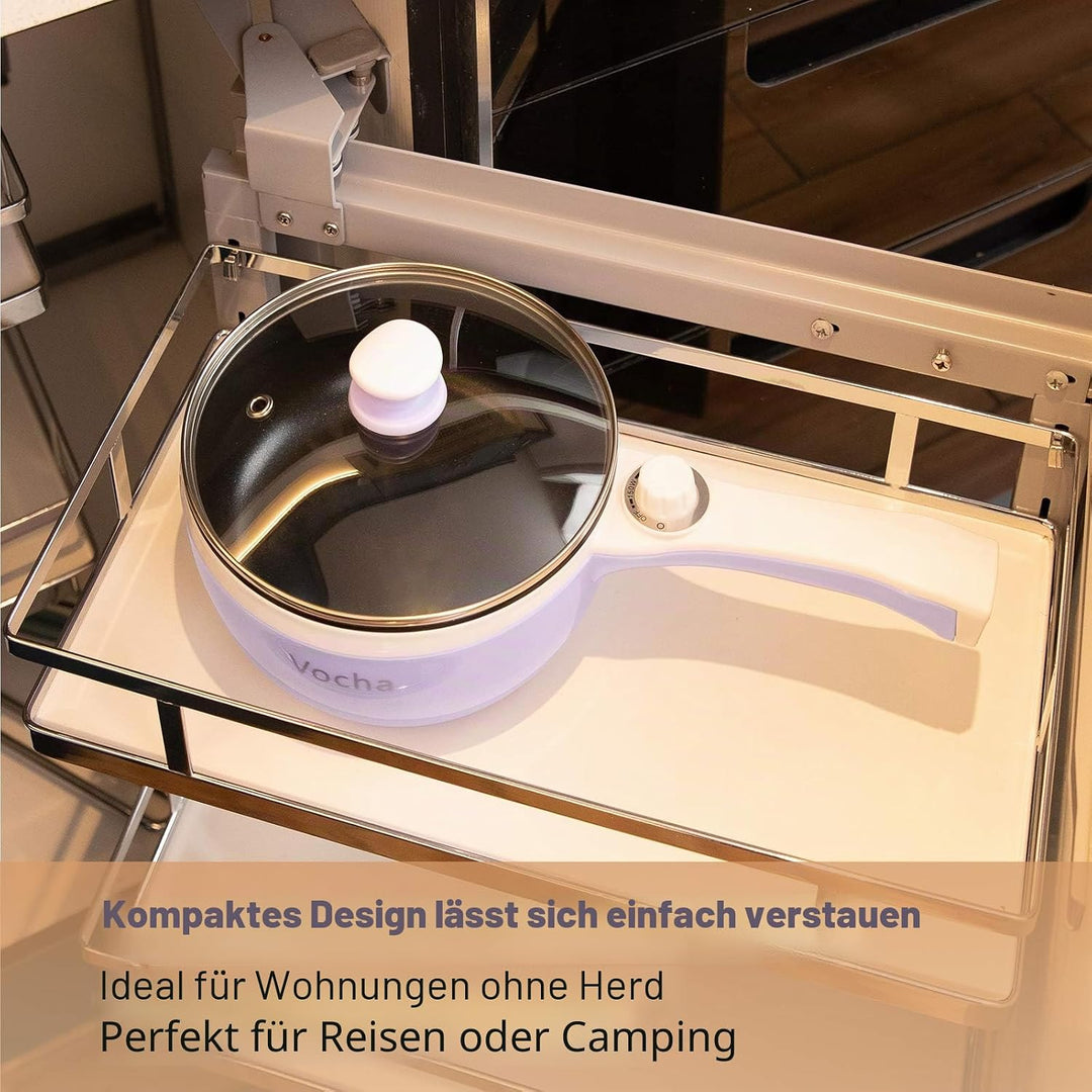 Vocha Elektrische Pfannen, 1,5 L Hot Pot Kleine, Antihaft Elektro Bratpfanne für Reise/Wohnheim, Tra