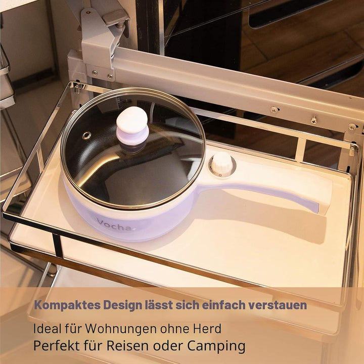 Vocha Elektrische Pfannen, 1,5 L Hot Pot Kleine, Antihaft Elektro Bratpfanne für Reise/Wohnheim, Tra