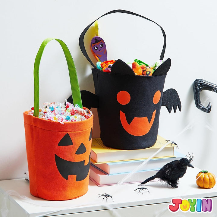 JOYIN Halloween-Fledermaus- und Kürbis-Süssigkeiten-Eimer-Set, wiederverwendbare Filz-Süsses-oder-Sa